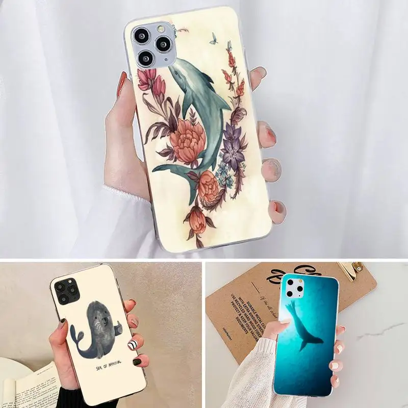 Силиконовый черный чехол для телефона Sea Lions Seal Shark с изображением дельфина из