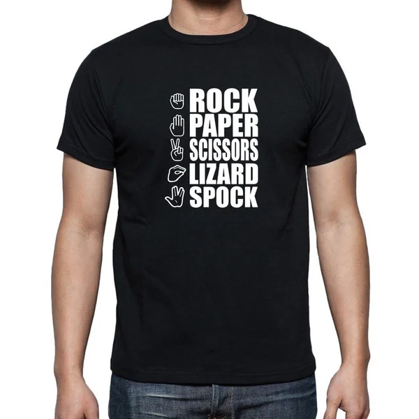 Теория большого взрыва скалы ножницы ящерица SPOCK вдохновленная футболка Geeky