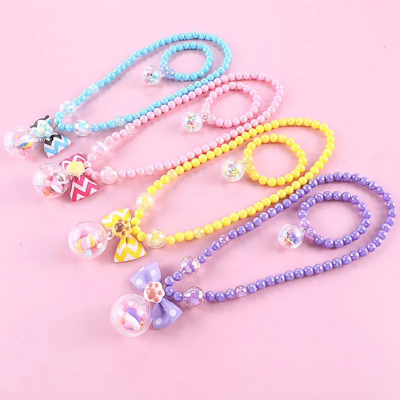 

New children's jewelry set European and American popular transparent ball pendant acrylic earth bead bracelet