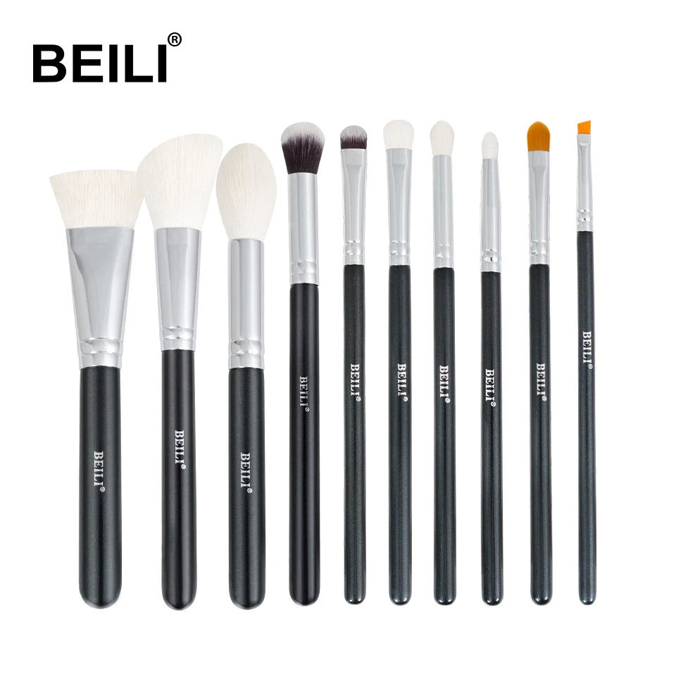 B10-2 BEILI черный полный Профессиональный набор кистей для макияжа натуральный козий волос основа порошок консилер, контур смешивание глаз 30 шт - Handle Color: B10-2