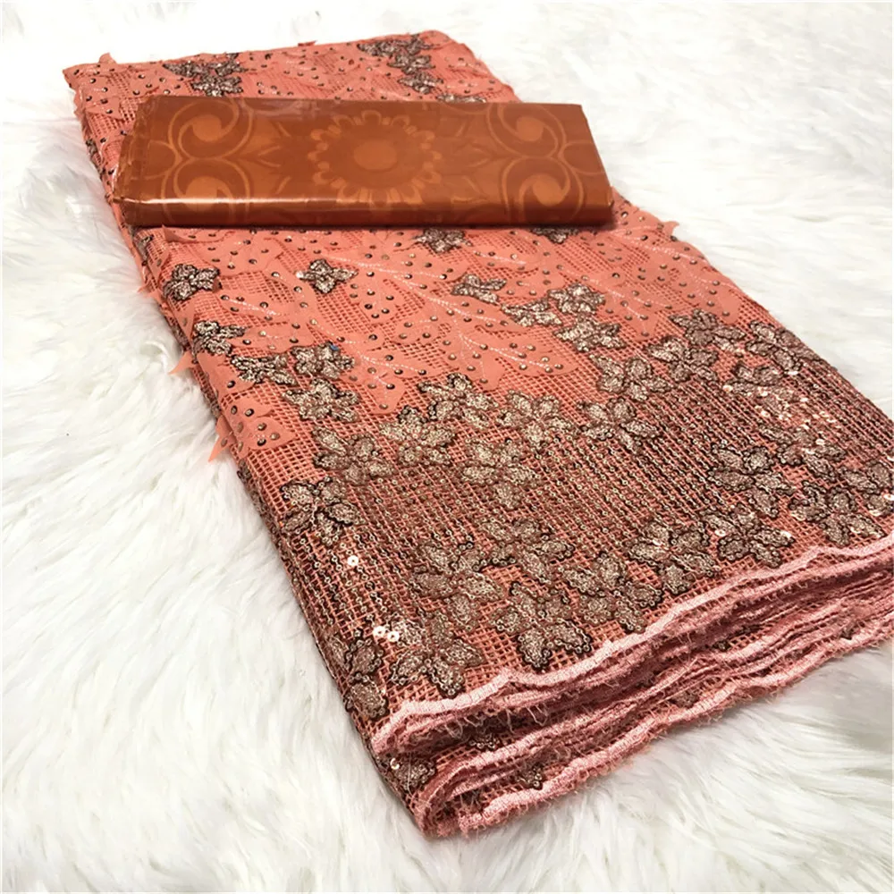 

SJ Lace 2.5+2.5 Yards African Lace Fabrics 2021 High Quality Net Lace Embroidered Tulle Fabric And Basin Riche For Dress x2-45
