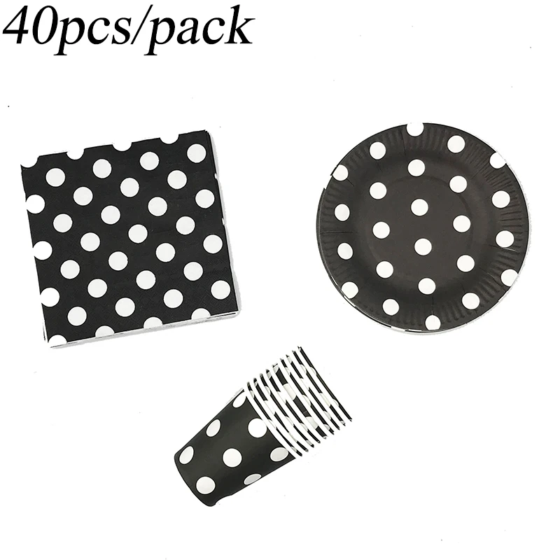 40 шт./упак. черный горошек тема одноразовая посуда набор тарелки салфетки для