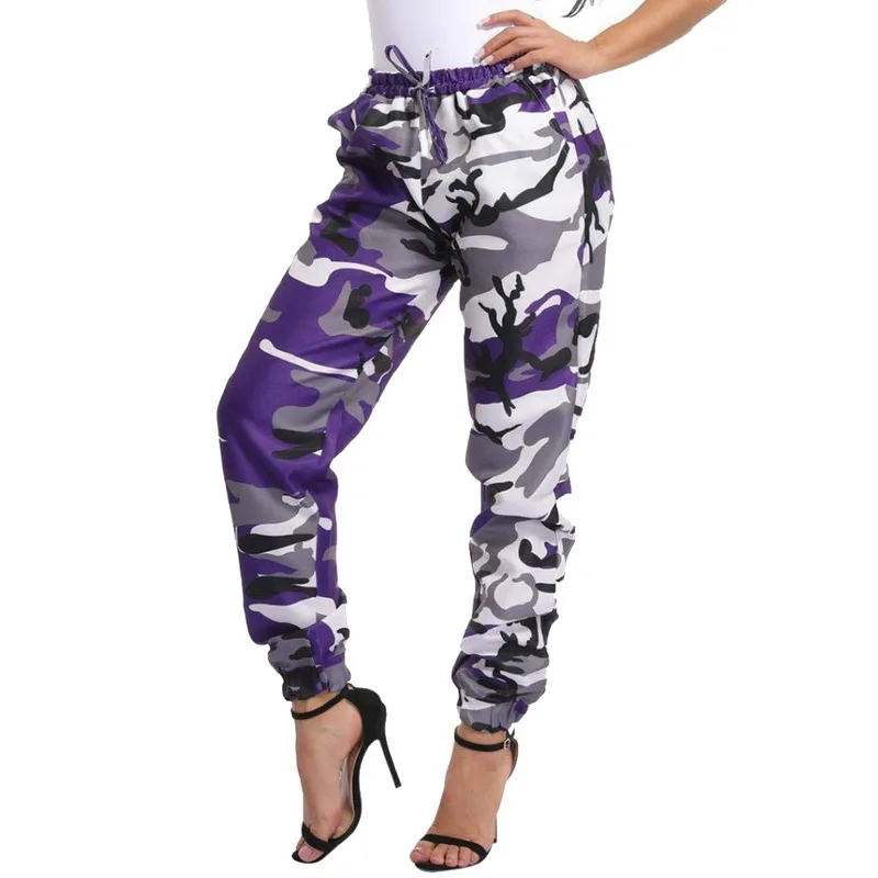 purple Autumn Fashion Camouflage Printed Cotton Pants Women Casual Pleated Loose Military Trousers Sportwear Gym Camo Pants Female - Цвет: purple
