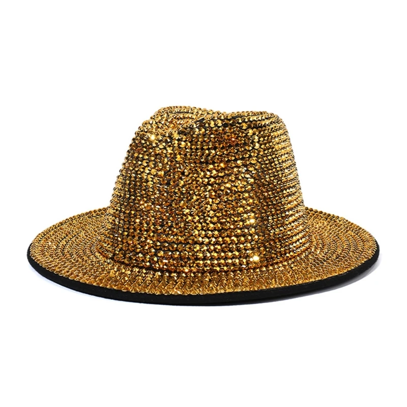 

Retro Jazz Top Hat Fashion Shiny Rhinestone British Retro Hat Hipster Wide Brim Outdoor Trend for Women Men Tophat