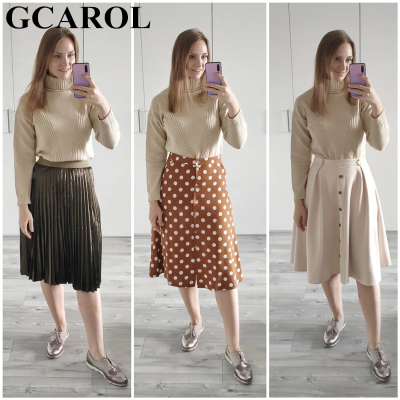 Женский свитер-водолазка GCAROL, теплый вязаный джемпер с разрезами по бокам, 7 цветов, пуловер большого размера со спущенными плечами на осень и зиму