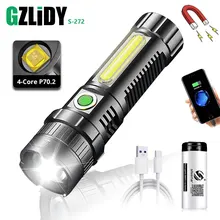 Powerful LED XHP70.2 Flashlight USB Rechargeable COB Torch Waterproof Zoom Lantern with Power Display Super Bright 26650 Light