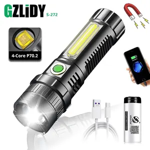 powerful led xhp70 2 flashlight usb rechargeable cob torch waterproof zoom lantern with power display super bright 26650 light free global shipping