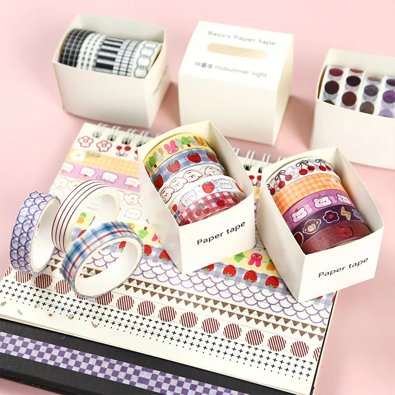 

5 Pcs/pack Fresh Color Cute Washi Tape Diy Decoration Masking Tape Label Sticker Stationery School Office Supply