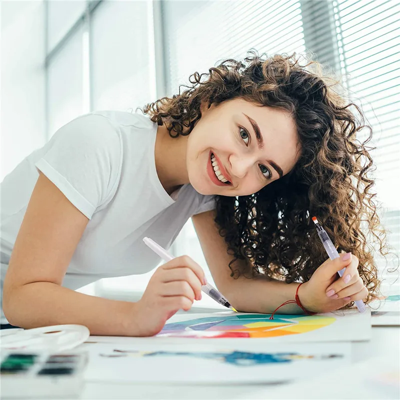 

6Pcs Refillable Paint Brush Water Color Brush Soft Watercolor Brush Ink Pen for Painting Calligraphy Drawing Art Supplies