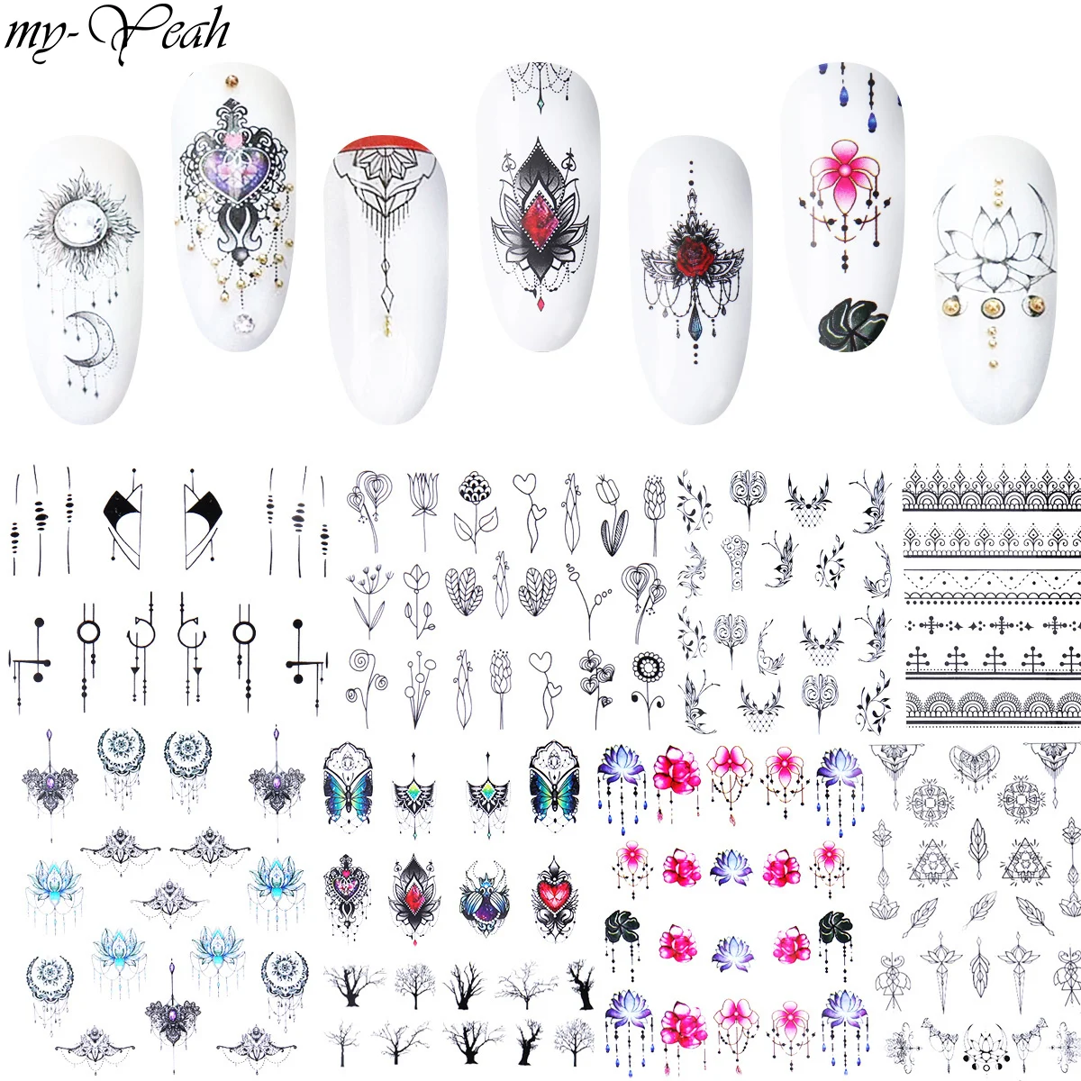 My-да набор из 24 штук Нейл-арт переводятся с помощью воды наклейки водяной знак