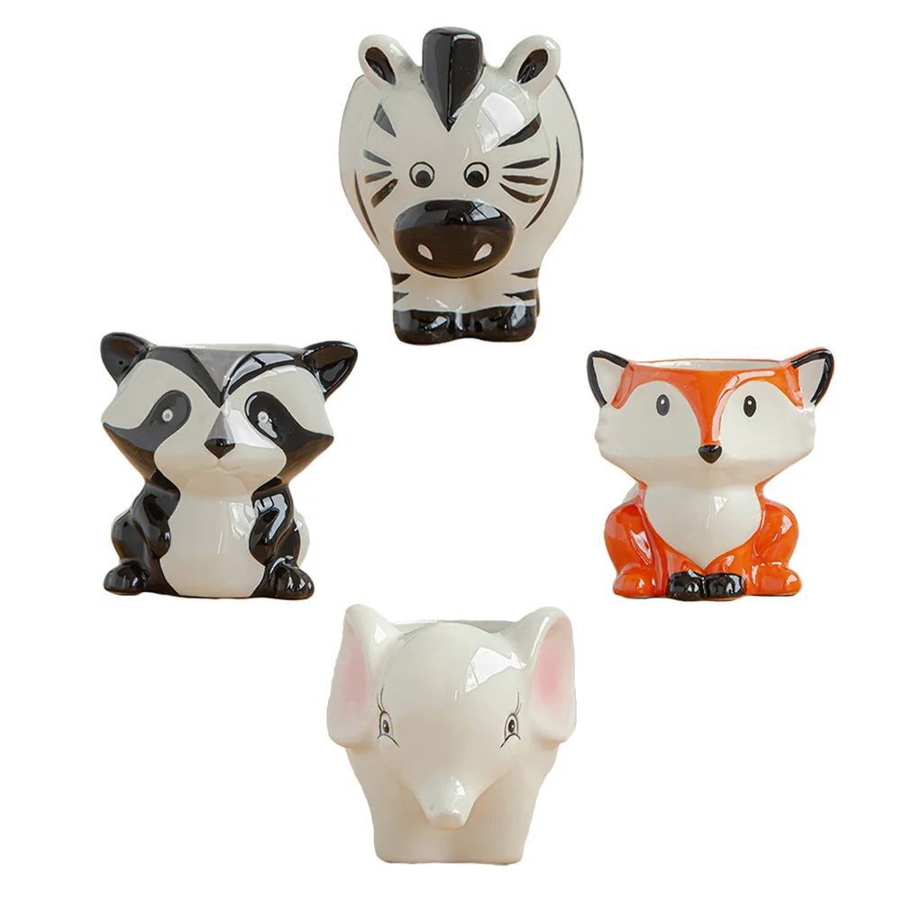 

4pcs Adorable Succulent Flowerpot Ceramic Animal Planter Desk Ornament Decor
