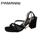 PAMANNI офисные удобные женские сандалии; Элегантные Босоножки с открытым носком; Женские сандалии с жемчугом; Женская обувь на квадратном каблуке с пряжкой модные Нескользящая женская обувь на высоком каблуке