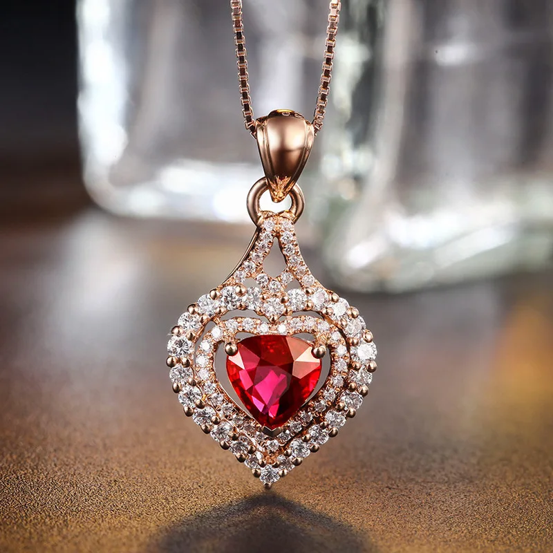 

14K Rose Gold color Natural Pendant Jewerly Females Fine Pierscionki 14 K Rose Gold Colgante Ley Mujer Heart Pendant Necklace