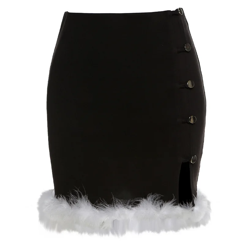 

Fashion Elegant Cute Sweet Preppy Style Skinny High Waist Mini Skirts With Plush Women Streetwear Slim Skirt Spring 2021