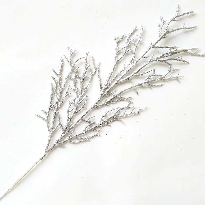 Silver G Christmas Tree Decoration Flower Grass Leaf Hollow Flash Grass Fake Flower Home Party Happy New Year Decoration Gold Silver 40cm - Цвет: Silver G