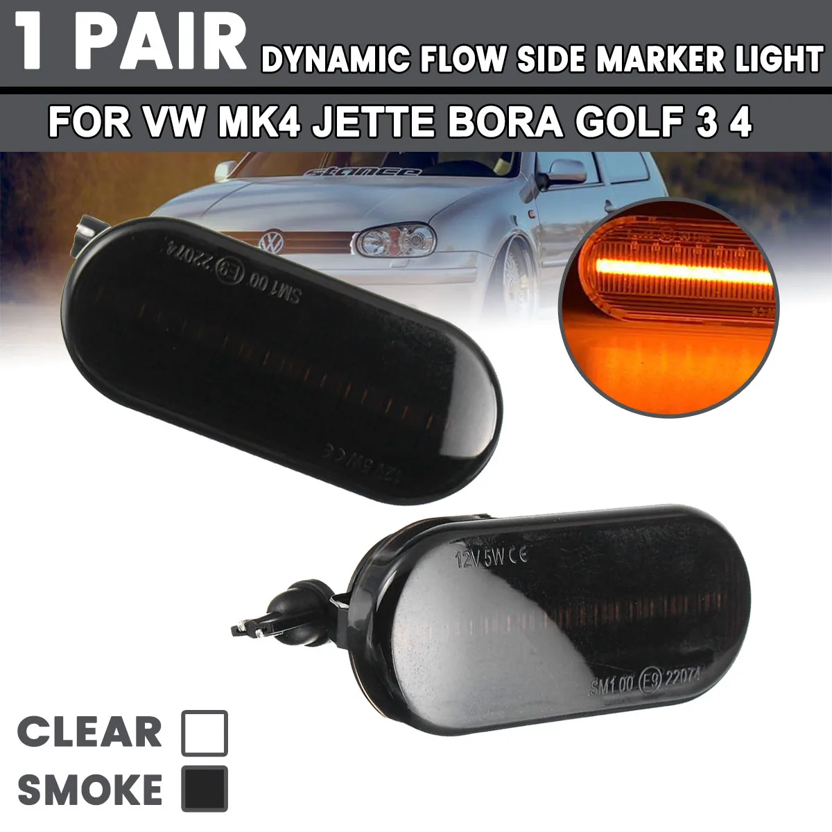 

1 Pair LED Dynamic Day Light Side Marker Indicator Signal Lamp For VW MK4 Jette Bora Golf 3 4 Lupo Passat 3B 3BG Polo 6N 6N2 9N