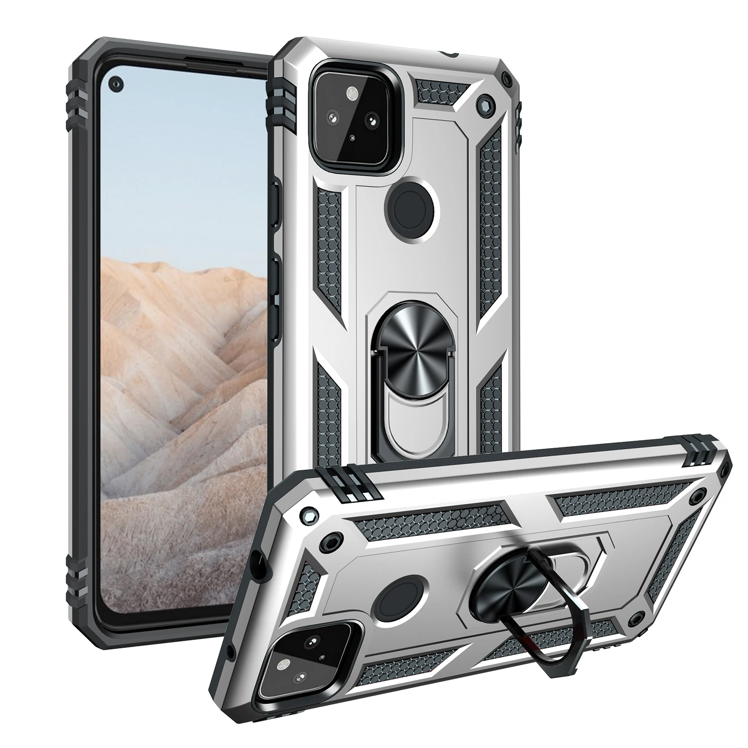 

Armor Shockproof Phone Case For Google Pixel 5A 5 4 4A 5G XL Bring Luxury Magnetic With Ring Stand Anti-fall Protection Cover