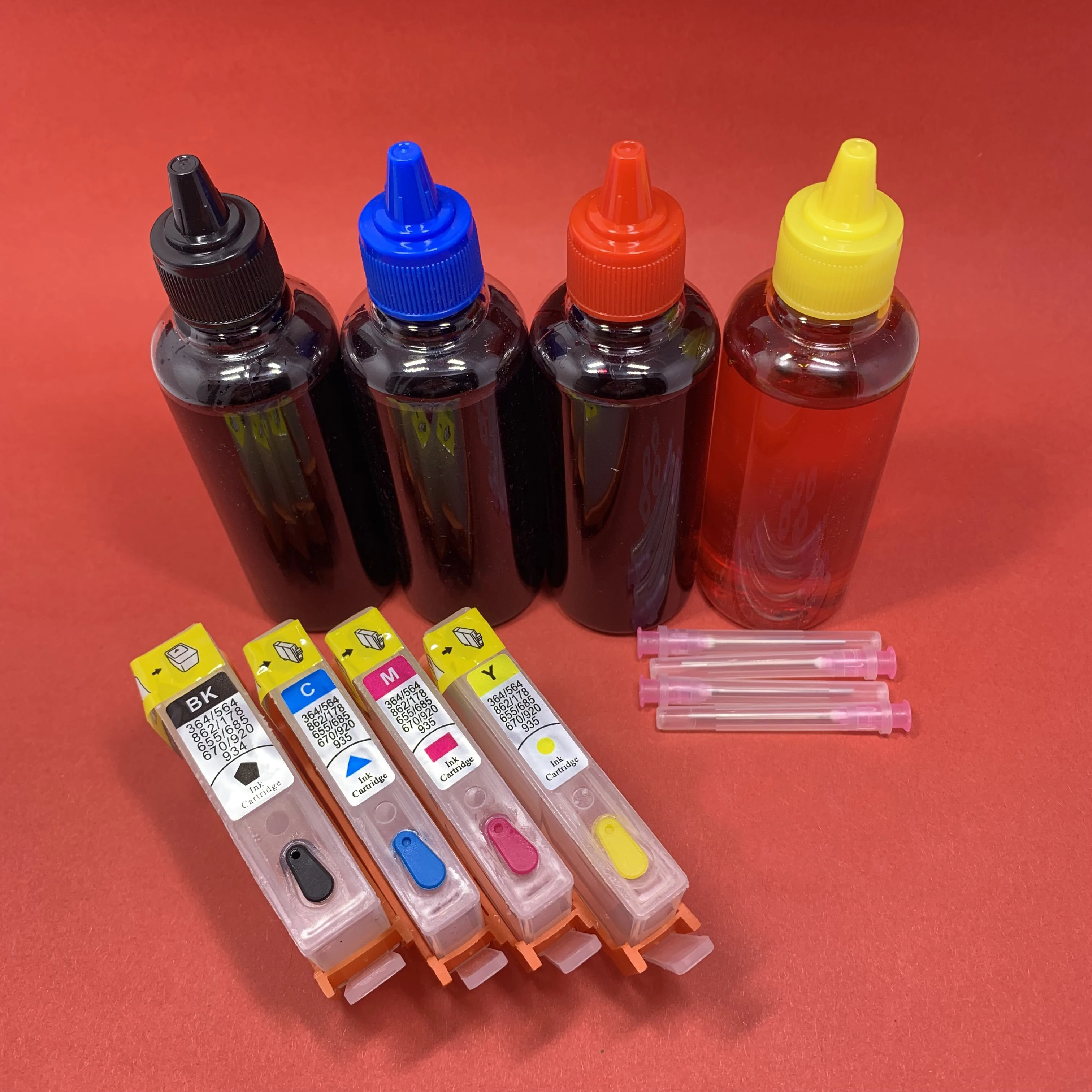 

YOTAT 4 bottle 100ml dye ink + Refillable 670XL ink cartridge For HP670 for HP Deskjet Ink Advantage 3525 4615 4620 5525 4625