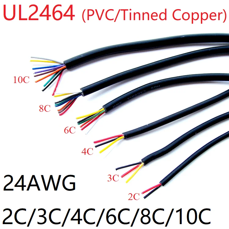 UL2464 сигнальный провод 24AWG 2 3 4 6 8 10 ядро ПВХ изолированный оболочка усилитель мощности аудио Лампа Электрический медный кабель