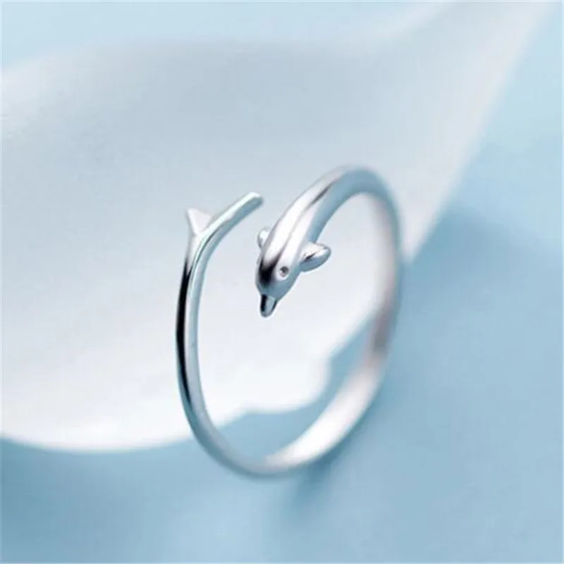 Creative Simple Cute Dolphin Opening Ring Silver Color for Women Fashion Party Charm Female Jewelry | Украшения и аксессуары