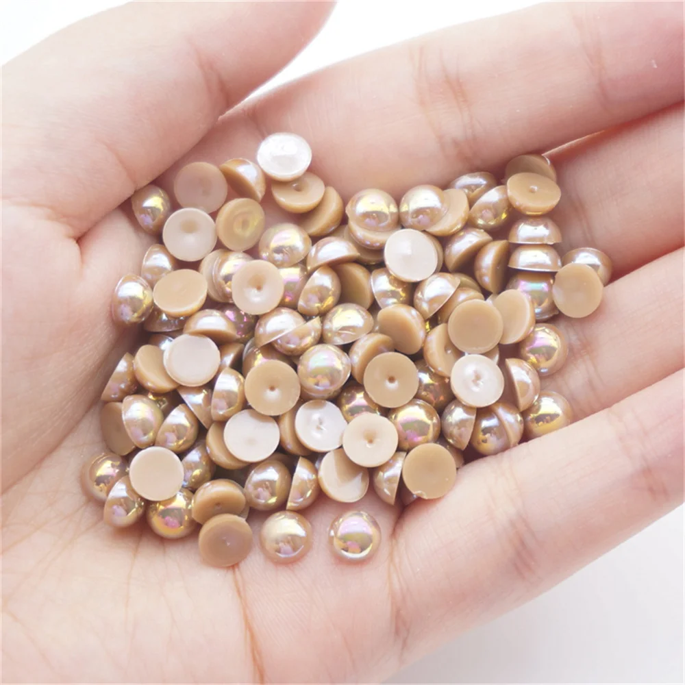 

1000/500pcs 2-5mm and Mixed Size Light Coffee AB Glue on ABS Imitation Half Round Pearls Resin Flatback Beads For Jewelry Making