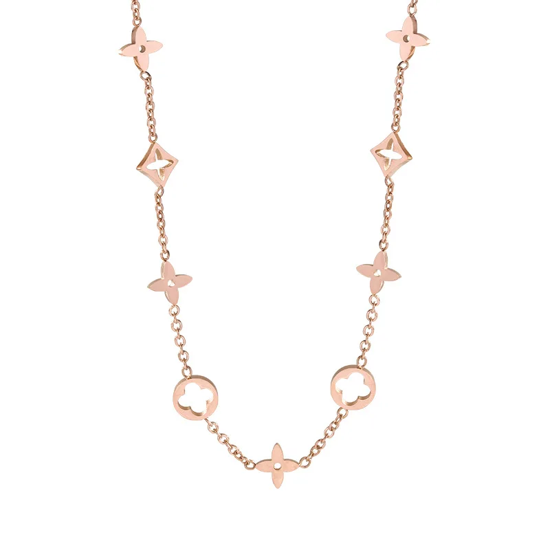 

18k titanium steel four-leaf clover necklace female ins round four-leaf clavicle chain necklace fashion wild