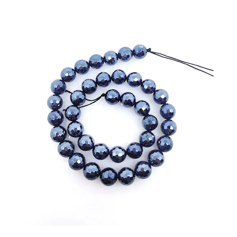

6mm-12mm Natural Gemstone Electroplating Black Color Agate Round Faceted Beaded Bracelet Jewelry Making Wealth Healthy Energy