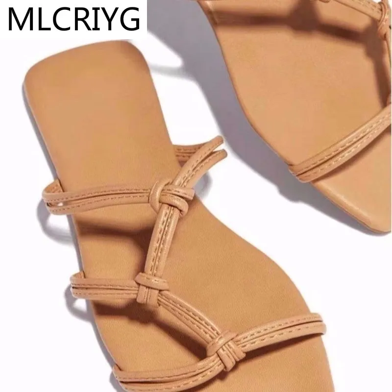 

Fashion 2021 Women Sandals Slippers Square Toe Slides Summer Design Ladies Size 35-43 Zapatillas Mujer Casa Flat Beach Sandals