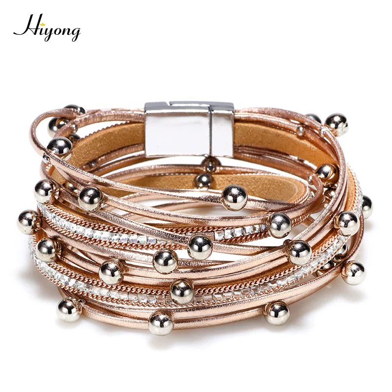 Модный богемный Многослойный кожаный браслет ручной работы металлические