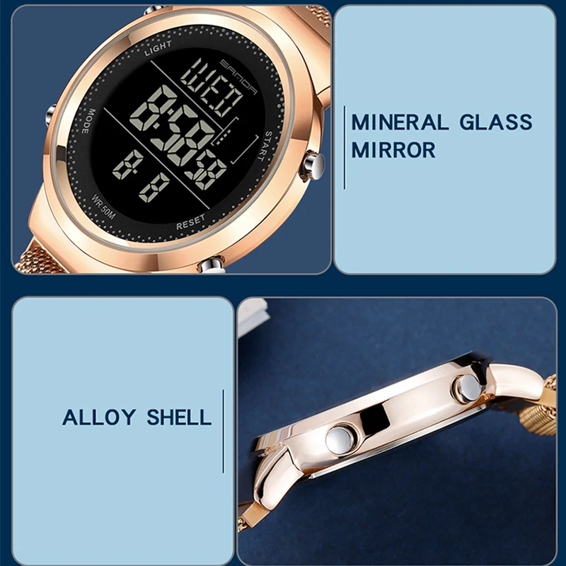 SANDA New Couple Watches Luxury Brand Women or Men Watch Digital Wristwatches Lover Fashion Electronic Clock Relogio Masculino