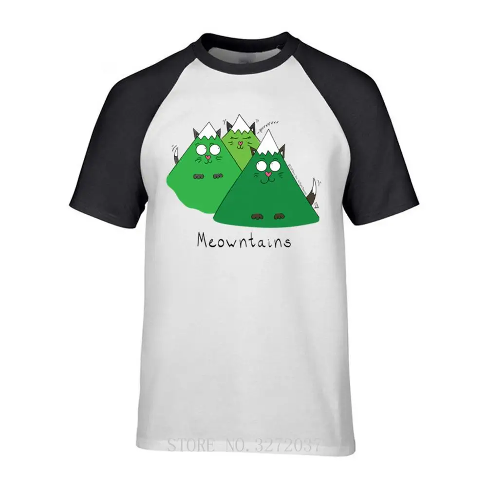 Meowntains-футболка с принтом горы для мужчин 100% хлопок круглым вырезом коротким