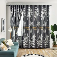 high shading blackout curtains for living room kitchen gray leaves plants pattern blinds window drapes