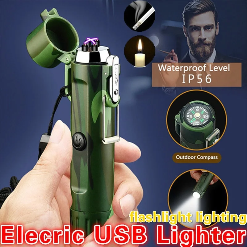 

Outdoor waterproof belt lighting emergency light double arc charging lighter with compass