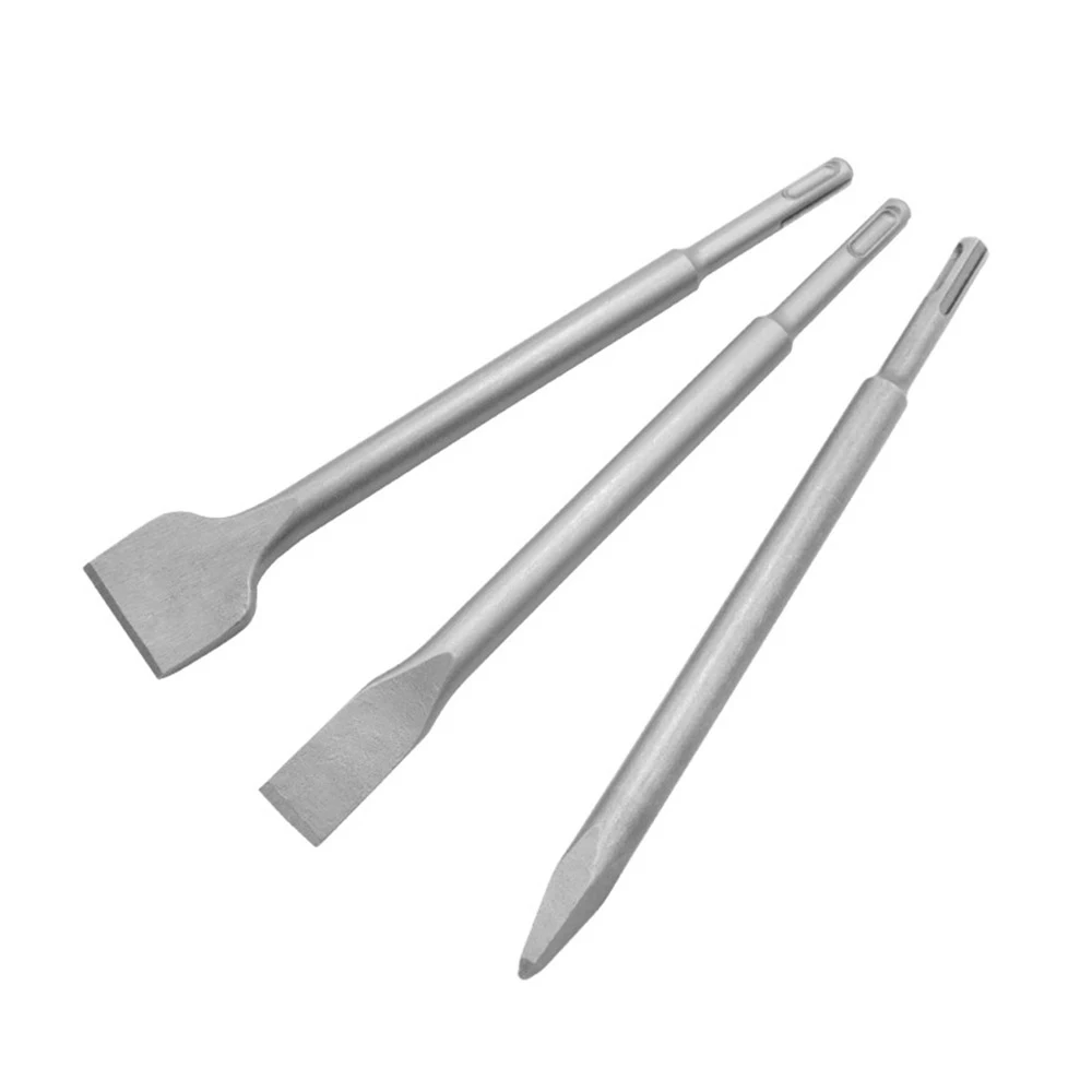

3Pcs/Set Multifunction Flat Chisel Point Chisel Drill Bit Impact Drill Silver Concrete Wall Drilling Bit Set Silver Color