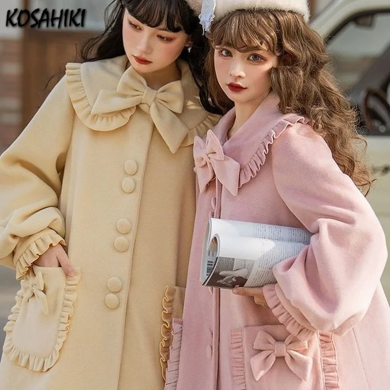 

Женская длинная куртка с бантом и рукавами-фонариками, в стиле Лолиты