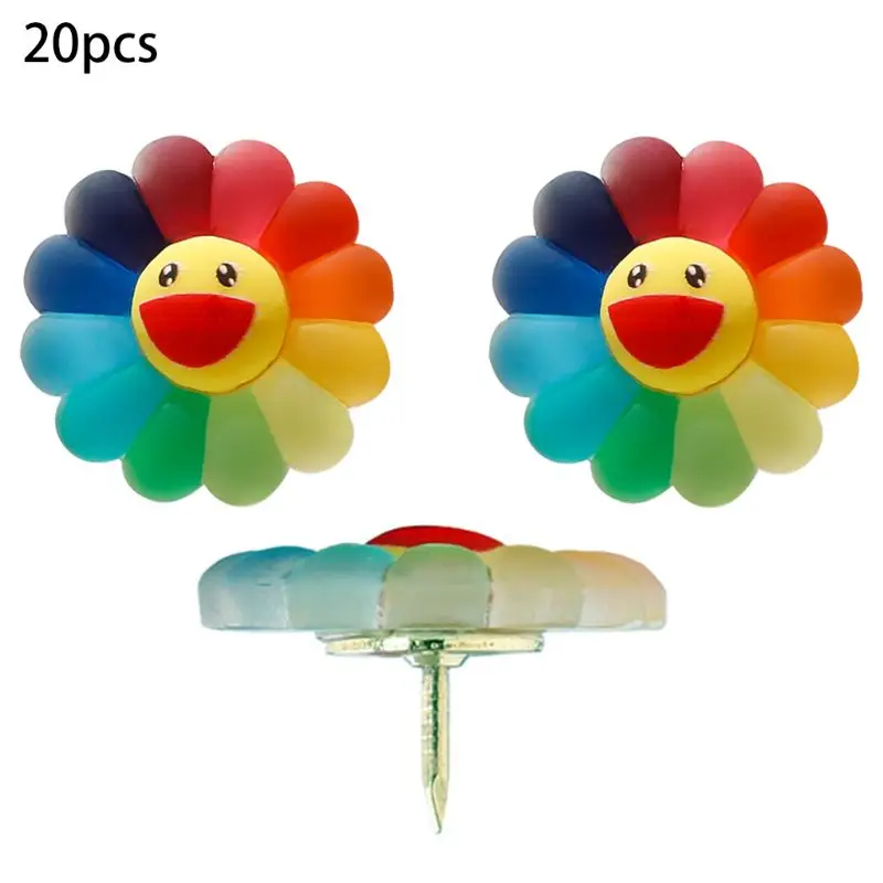 

20 pcs/box Map Tacks Sunflower Glue Thumbtack Push Pins Notice Board Markers