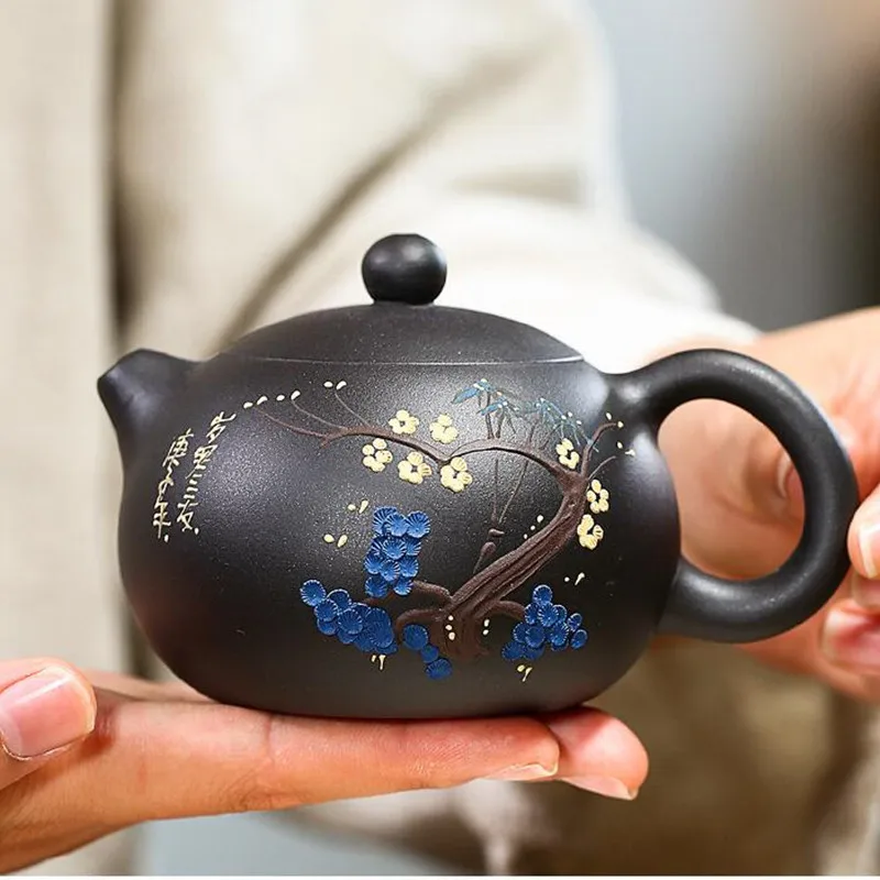 

Китайский исинский чайный горшок 200 мл, Фиолетовый Глиняный фильтр, чайники Xishi, красивый чайник, необработанная руда, черный грязевой чайны...