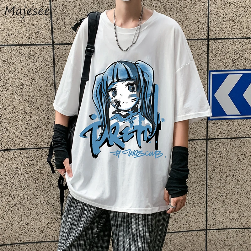 

Men Half Sleeve T-shirts Japanese Printed Students Couple Loose Large Size S-3XL Hipster Tees Streetwear Leisure Chic Males Tops