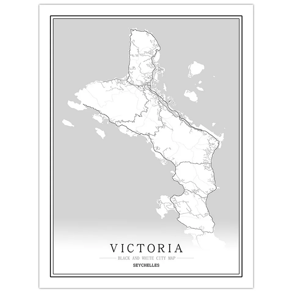 Сейшельская креативная Карта города Виктория планшетория Черно Белая настенная