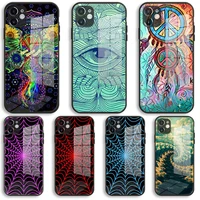 psychedelic fractal peace sign soft glass silicone case for iphone 13 12 11 pro x xs max xr 8 7 6 plus se 2020 s mini cover