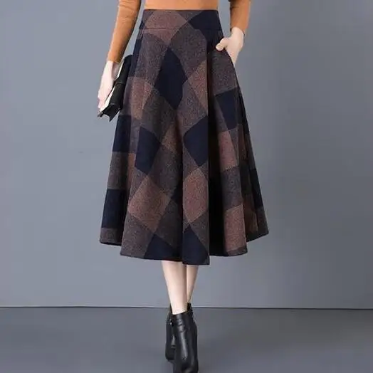 Винтажная клетчатая Женская Зимняя юбка в английском стиле шерстяная средней