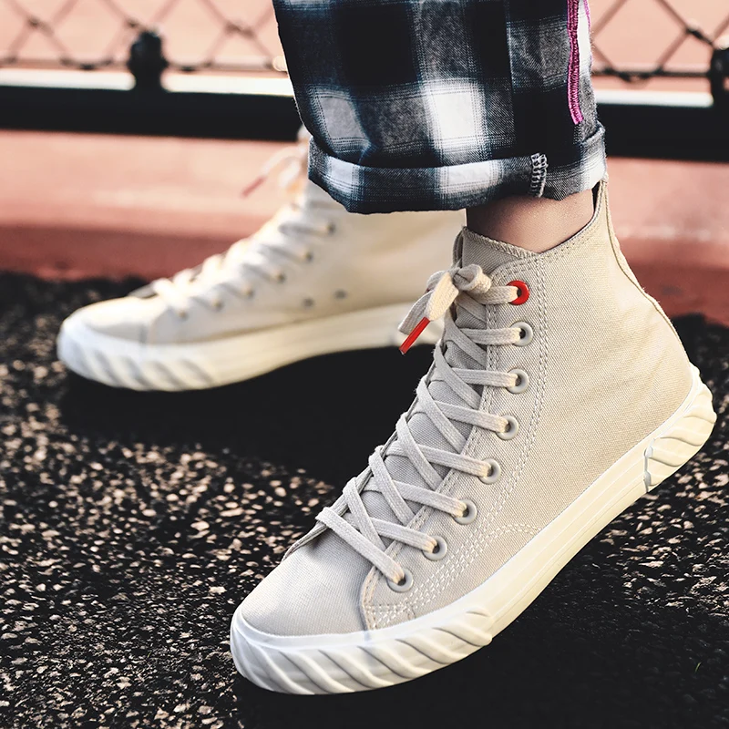 124 beige RAPQUE/Мужская обувь; Вулканизированная обувь с высоким берцем; парусиновые кроссовки; мужские повседневные лоферы на плоской подошве; Мужская обувь; теннисные туфли; сезон осень - Цвет: 124 beige