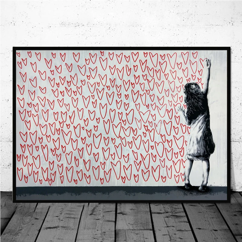 

Graffiti art Girl and Red Hearts Canvas Art Paintings Street art Poster And Print home decoration Cuadros Wall Art Picture