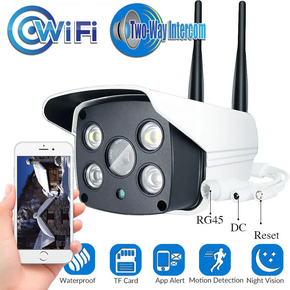 

Наружная Wi-Fi IP-камера 1080P 720P с цветным ночным видением для обнаружения движения, цилиндрическая камера видеонаблюдения с двухсторонним ауди...