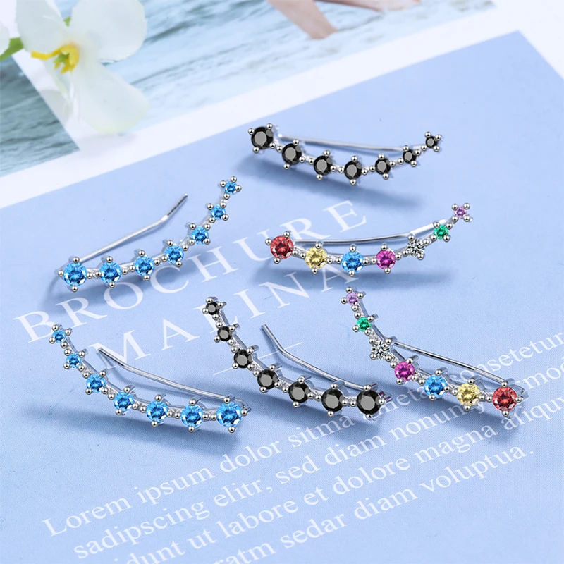 New Fashion Bohemia Rainbow Earring For Women Shiny Multicolor Zircon Stone Row Stud Charming Drop Earring Piercing Jewelry Gift