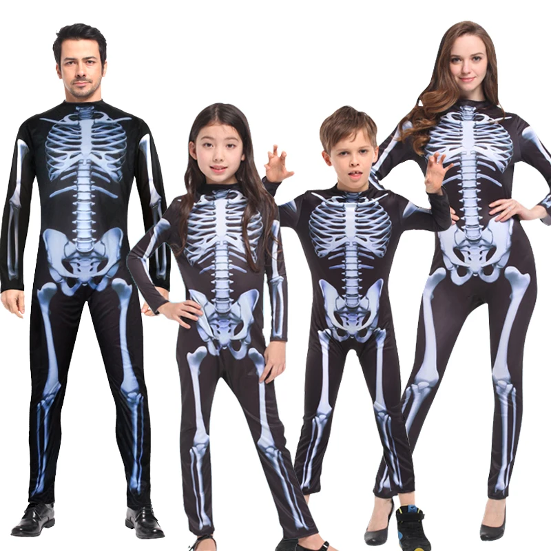 Бесплатная доставка костюм на Хэллоуин Призрак Скелет Череп для родителей и
