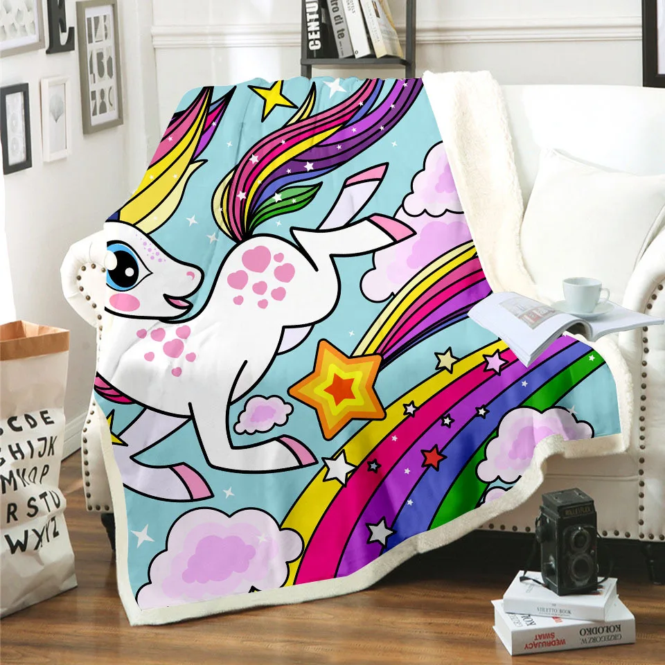 

2020 NEW Rainbow Horse Unicorn Blanket 3D Print Sherpa Blanket on Bed Kids Girl Flower Home Textiles Dreamlike Style 01