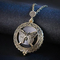 hollowed out retro magnifying glass butterfly pendant necklace long sweater chain paired pendants for couples pendants for women