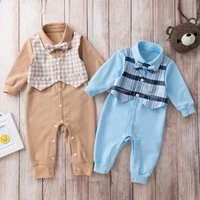 spring and autumn childrens one piece fake two piece waistcoat long sleeve infant bodysuits kids romper baby boy clothes