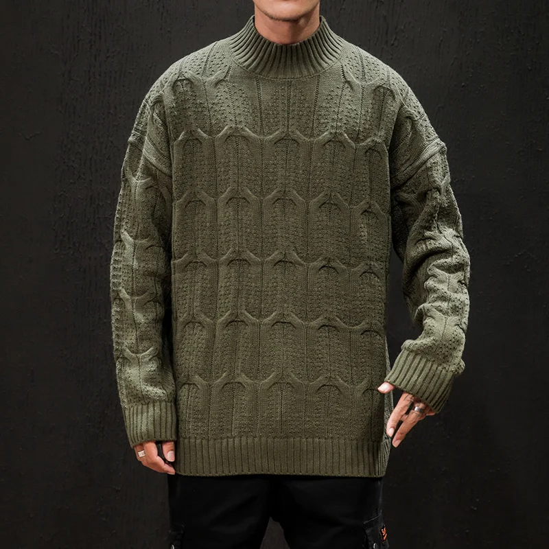 Модный однотонный вязаный свитер для мужчин уличная одежда длинный рукав